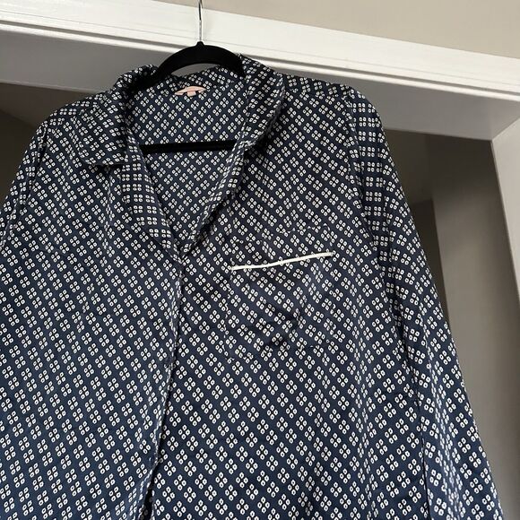 Eberjey Inez Washable Silk Printed Long PJ Pajama Top Size M Navy - Picture 3 of 11